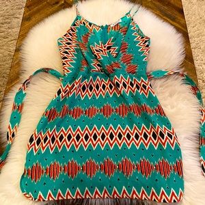 Lightweight green & orange summer dress